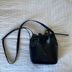 Mansur Gabriel Mini Mini Bucket Bag - Black Calf leather with blue interior